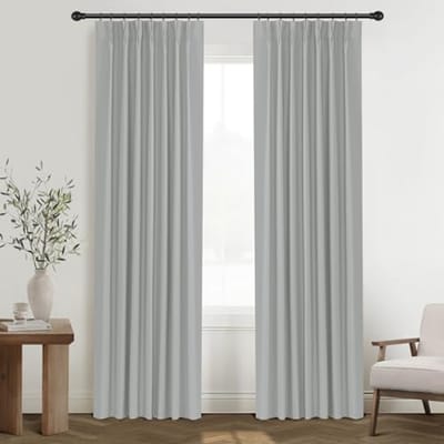 CAPALOCA Knijp geplooide gordijnen 259 cm lange verduisterende gordijnen voor slaapkamer knijpen geplooide gordijnen met haken verduisterende gordijnen voor woonkamer, B 102 x L 102, lichtgrijs