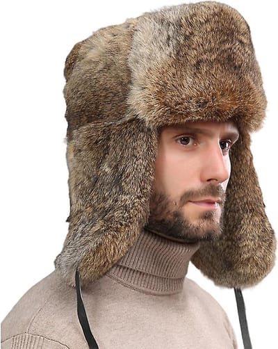 bont hoed - Unisex - Heren Winter Muts - Dames Bont Hoed - Winter Trendy elektrische fiets-oorbeschermer - warm houden - XXL(58-60cm) - Khaki