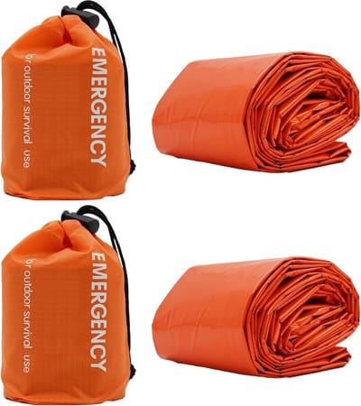 PolkaHome 2-delige noodslaapzak, reddingsdekens, survival-uitrusting, koudebescherming, survival, bivakzak voor kamperen en outdoor-wandelen