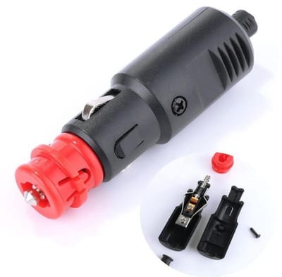 GELLDG Universele Sigarettenaansteker Stekker - 12V Stopcontact Adapter - Met Ingebouwde Zekering - Schroef En Soldeer Aansluiting - Inclusief Rode Uittrekhendel - Geschikt voor Auto Motor En Vrachtwagen - Zwart