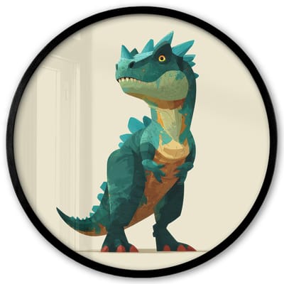 Poster in lijst Rond - Fotolijst 40x40 cm - Posters - Stekels - Dino - Blauw - Gespierd - Ronde posterlijst zwart - Decoratie - Wanddecoratie woonkamer - Muurdecoratie slaapkamer