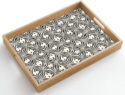 Dienblad hout 50x35 cm - Schootdienblad - Grafisch - Patroon - Zwart - Borrelplank rechthoek - Plateau dienbladen