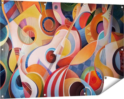 Gards Tuinposter Kleurrijke Gitaar Achtergrond - Abstract - 120x80 cm - Tuindoek - Tuindecoratie - Wanddecoratie buiten - Tuinschilderij