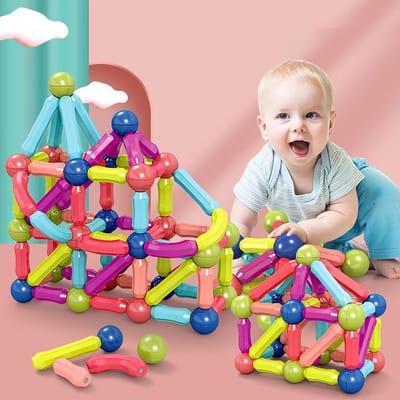 Magnetische bouwstenen, 64 stuks, magneten voor kinderen, magnetische bouwblokken, bouwdoos, kinderspeelgoed, fantasierijke magnetische bouwstenen, voor thuis en schoolcadeaus voor jongens en