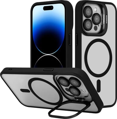 Cadorabo Hoesje geschikt voor Apple iPhone 13 PRO MAX in Zwart geschikt voor MagSafe en standfunctie inclusief cameralensbescherming TPU-siliconenrand