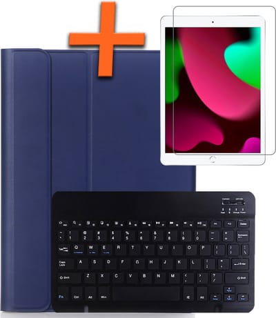 Hoesje - Geschikt voor Apple iPad 7 (2019) - 10.2 inch - 7e Generatie - Met Screenprotector - Keyboard Book Cover - Toetsenbord Case - Hoes - Donkerblauw