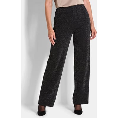 Wijde broek VERA van glanzende jersey - zwart / zilverkleurig - Gr. 19 van Goldner Fashion
