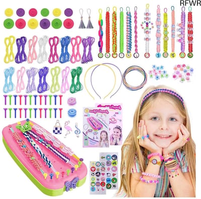 RFWR® Doe-het-zelf armbandenset voor meisjes - Maak unieke gevlochten armbanden en haaraccessoires, creatief cadeau voor kinderen van 6-12 jaar