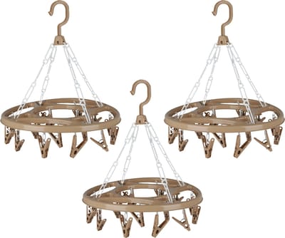 Urban Living Wasgoed droogcarrousel/droogmolen - 3x - 18 clips/knijpers - beige - kunststof - 32 cm