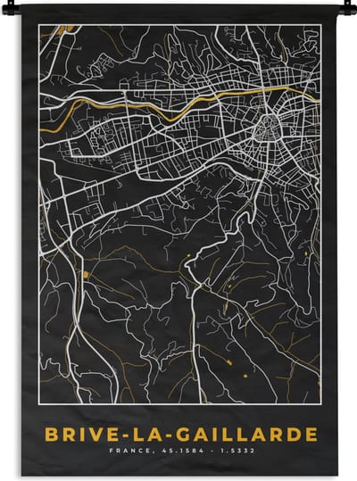 Wandkleed - Wanddoek - Plattegrond - Brive-la-Gaillarde - Kaart - Frankrijk - Stadskaart - 120x180 cm - Wandtapijt