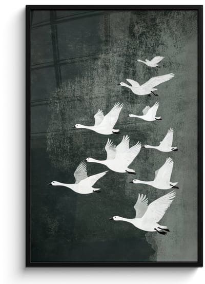 Poster in lijst - Fotolijst 80x120 cm - Posters - Vogel - Japandi - Groen - Posterlijst zwart - Decoratie - Wanddecoratie woonkamer - Muurdecoratie slaapkamer