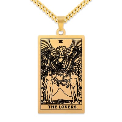 Tarot Ketting VI: De Geliefden / The Lovers - Goudkleurig Stainless Steel - Grote Arcana uit Rider-Waite Geïnspireerd - 60cm - Pax Amare