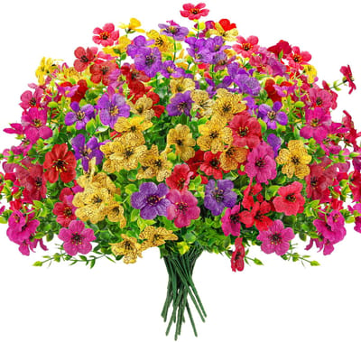 Dailygoods- Kunstbloemen 12 Bundels - Kunstbloemen voor Buiten - UV-bestendig - Weerbestendig - Decoratie voor Terras/Balkon - Natuurlijke charme - Nepbloemen