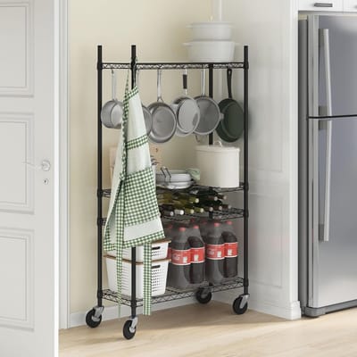 Metalen opbergrek met wielen - 4-laags, 36 x 14 x 58 cm, zwart