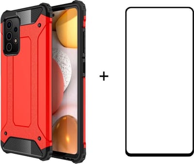 Telefoonhoesje geschikt voor Samsung Galaxy A72 silicone TPU hybride rood hoesje + full cover glas screenprotector