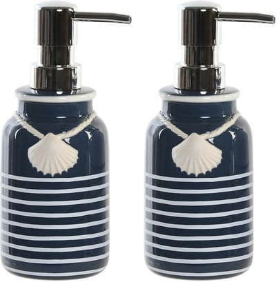 Items - Zeeppompje/dispenser - 2x stuks - Kunststeen - Blauw/wit - 7 x 18 cm