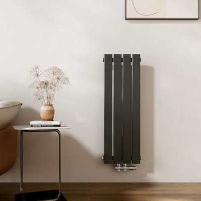 Verticale Flat Radiator 900 x 300 mm - Zwart - 403 Watt - Centrale Aansluiting - Design Paneel Radiator