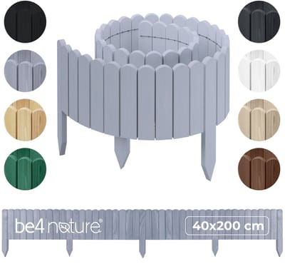 be4nature Flexibele houten border 40 x 200 cm Zilver Geïmpregneerde rolborder plantenrand tuinhek decor palissade graskant