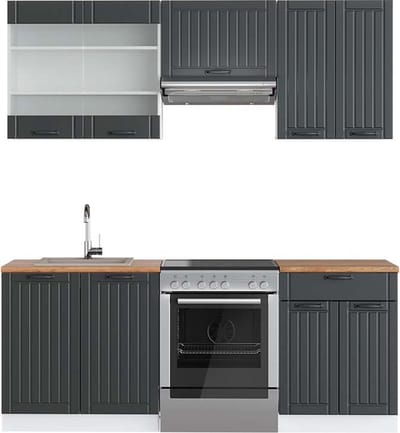 Vicco Fame-Line Complete keukeneenheid – 200 cm, WB Eik Antraciet landhuis/wit