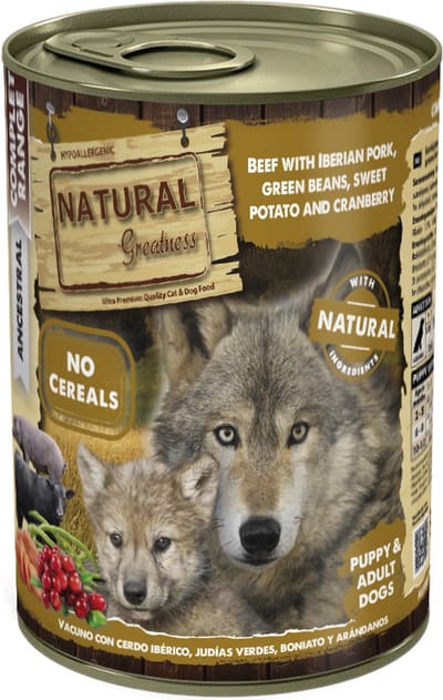 Hondenvoer Natural Greatness - Rundvlees en Iberisch Varkensvlees - Compleet, Graanvrij, 400 Gr