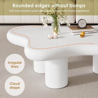 Onregelmatige salontafel in wolkenvorm – lengte 97 cm – breedte 67 cm – hoogte 32 cm – MDF met viltbekleding – gelakt – creatieve salontafel