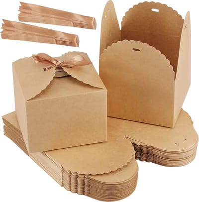 30 Stuks Bruine Cadeauboxen van Kraftpapier met 30 Ribbons voor Verjaardagsfeest, Bruiloft en Feestelijke Gelegenheden