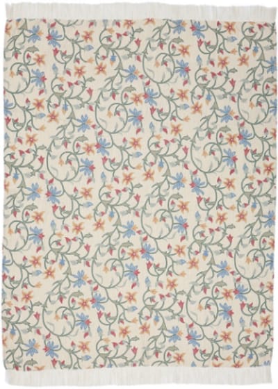Urbane Hide | Artistieke Geborduurde Bloemen Plaid | Sierplaid | 130x170cm | plaid met Kwastje |100% Polyester | Crème