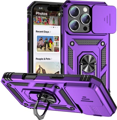 Coverup Hoesje - Geschikt voor iPhone 16 Pro Max Hoesje - Coverup Ring Kickstand Back Cover met Camera Shield - Paars