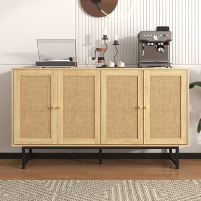 Sweiko Dressoir - 140x39.5x80 cm - Geweven rotan - 4 deuren - Natuurlijk