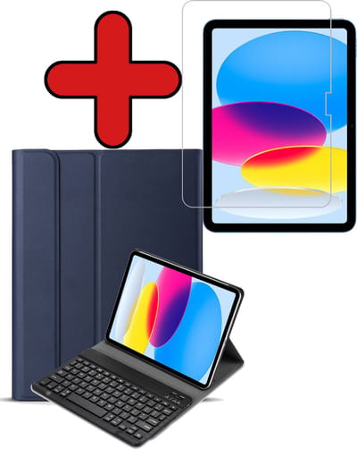 Hoes - Geschikt voor Apple iPad A16/A18 (2022/2025/2026) - 10.9 & 11 inch (10e, 11e & 12e generatie) - Met Screenprotector - Toetsenbord Case - Keyboard Book Cover - Hoesje - Donkerblauw
