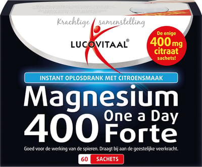 Lucovitaal Magnesium Citraat Poeder 400 mg met Vitamine B6, 60 Sachets, Voedingssupplement voor Volwassenen, Voor Spieren en Zenuwstelsel