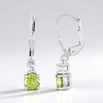 Cavill - Zilveren Oorbellen - 925 Sterling Zilver Platina Geplateerd - Peridoot 5mm 1,068 ct & Zirkoon 2,5mm 0,177 ct - Elegant - Groene Edelstenen