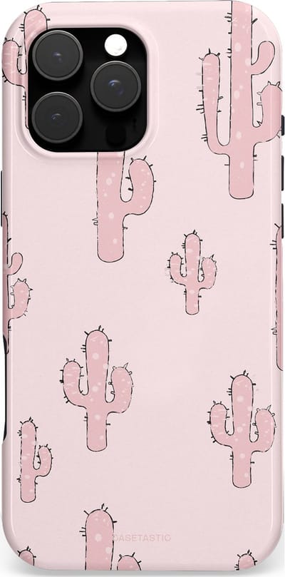 Casetastic Hoesje Geschikt voor Apple iPhone 16 Pro Max Magsafe - Stijlvolle Beschermende Duo-layer Case - Roze Cactussen Pracht