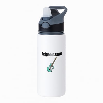 Hacebo® - blauwe elektrische gitaar met eigen naam waterfles met rietje zwart - Gitaar - muziek liefhebbers - gitaristen - gitaarliefhebbers - verjaardag - cadeau - kado - water fles - 650ML