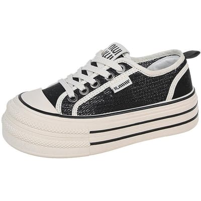 Canvas Schoenen Dames Lente Nieuwe Board Schoenen Dikke zool Muffin Witte Schoenen Casual Veelzijdig Zachtzool Enkele Schoenen 40 zwart