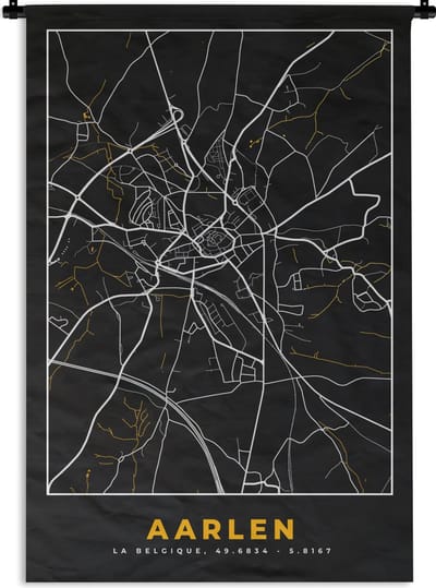 Wandkleed - Wanddoek - Kaart - Goud - Stadskaart - Plattegrond - Aarlen - 120x180 cm - Wandtapijt