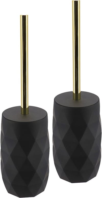 Tendance WC/toiletborstel in houder Diamond - 2x - zwart - kunststof - 8 x 34 cm