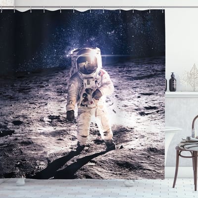 ABAKUHAUS – Douchegordijn maanoppervlak Journey – Bruin-Blauw, 175×220 cm