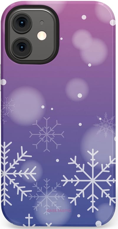 Casetastic hoesje geschikt voor Apple iPhone 12 Mini - Dubbellaagse bescherming - Winter Sneeuw Paarse Roze Gloed - Fashion Case - Lavendel
