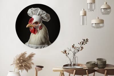WallCircle - Wandcirkel - Muurcirkel - Kok - Rood - Kip - Aluminium - Dibond - 140x140 cm - Binnen en Buiten