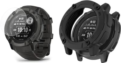 Strap-it Rugged TPU Case (Zwart) + Screenprotector - Geschikt voor Garmin Instinct 2X - Schokbestendige hoes - Krasbestendige schermbeschermer - 360° volledige bescherming - Bundel