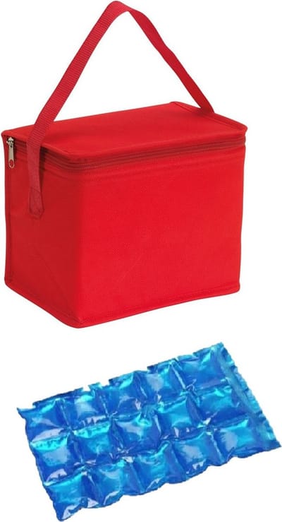 Kleine koeltas voor lunch rood met 2 stuks flexibele koelelementen 4.5 l