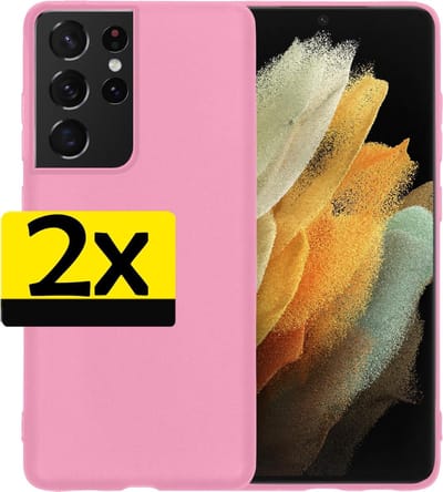Hoesje - 2 Stuks - Geschikt voor Samsung Galaxy S21 Ultra - Sterk & Shockproof - Case Siliconen - Back Cover - Telefoon Hoes - Telefoonhoesjes - Roze