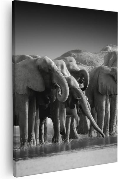 Artaza Canvas Schilderij Olifant - 40x50 cm - Wanddecoratie Woonkamer - Muurdecoratie Dierenkop - Kamer Accessoires Afrikaanse Dieren