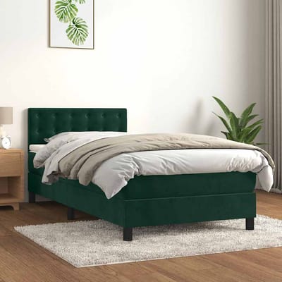 vidaXL - Boxspring - met - matras - en - LED - fluweel - donkergroen - 100x200 - cm
