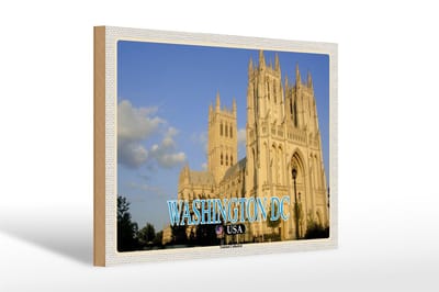 Holzschild Reise 30x20cm Washington DC USA National Cathedral Deko