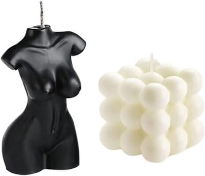 Set van 2 esthetische geurkaarsen - vrouwelijke vorm en bubbelkubus - handgemaakt van sojawas - decoratief en ontspannend voor thuisgebruik