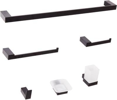 TUMACO - 6-delige badkamer hardware set - Zwart - Aluminium