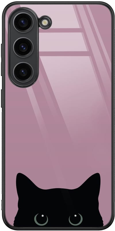 Hoesje geschikt voor Samsung Galaxy S23 - Zwarte kat - Hard Case Zwart Back Cover - Print - Zwart, Roze - Mooie Telefoonhoesjes
