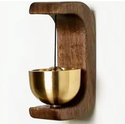 DAKANNA® - Handgemaakte Walnotenhout Deurbel met Koperen Klankschaal - Magnetische Windgong voor Binnen & Buiten - Mindfulness Cadeau - Duurzaam & Zen - Bruin